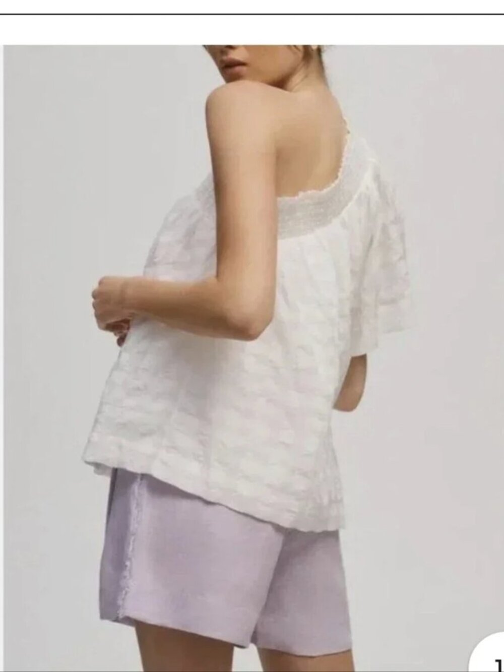Anthropologie Maeve White One-Shoulder Cotton Blend Ruffle Top Size Large - Picture 10 of 13